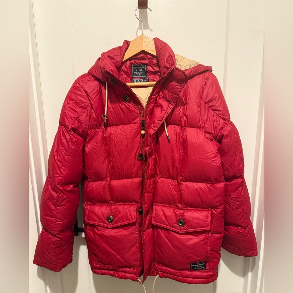 Vintage Y2K Abercrombie & Fitch Goose Down Puffer Coat Hood Pocket Small *Read*